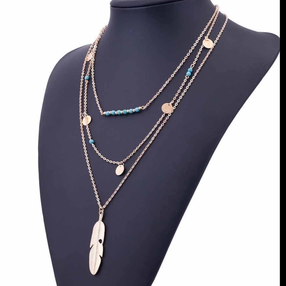 Multi-Layered Necklace NWT Boho Feather Bohemian - Picture 4 of 7
